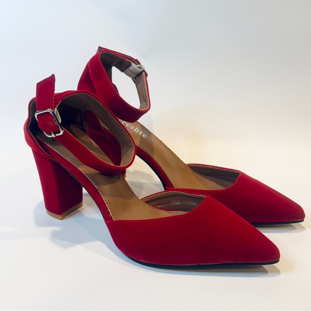 Elegant Red Ankle Strap Heels